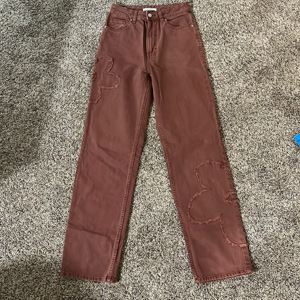 PACSUN brown flower jeans